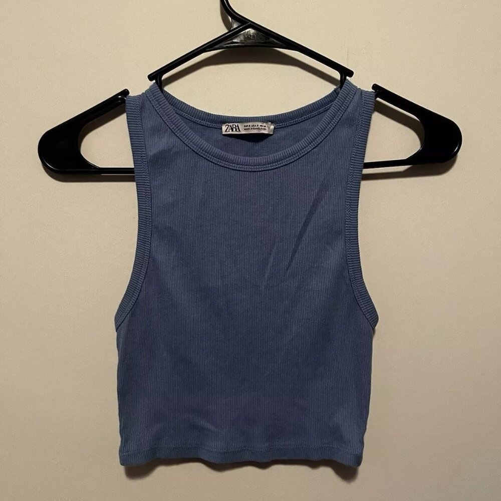 Zara Basic Crop Tank Ribbed Blue